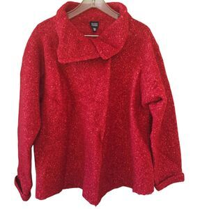 Eileen Fisher Jacket Size M Red Italian Yarn Alpaca Wool Silk Blend Sweater